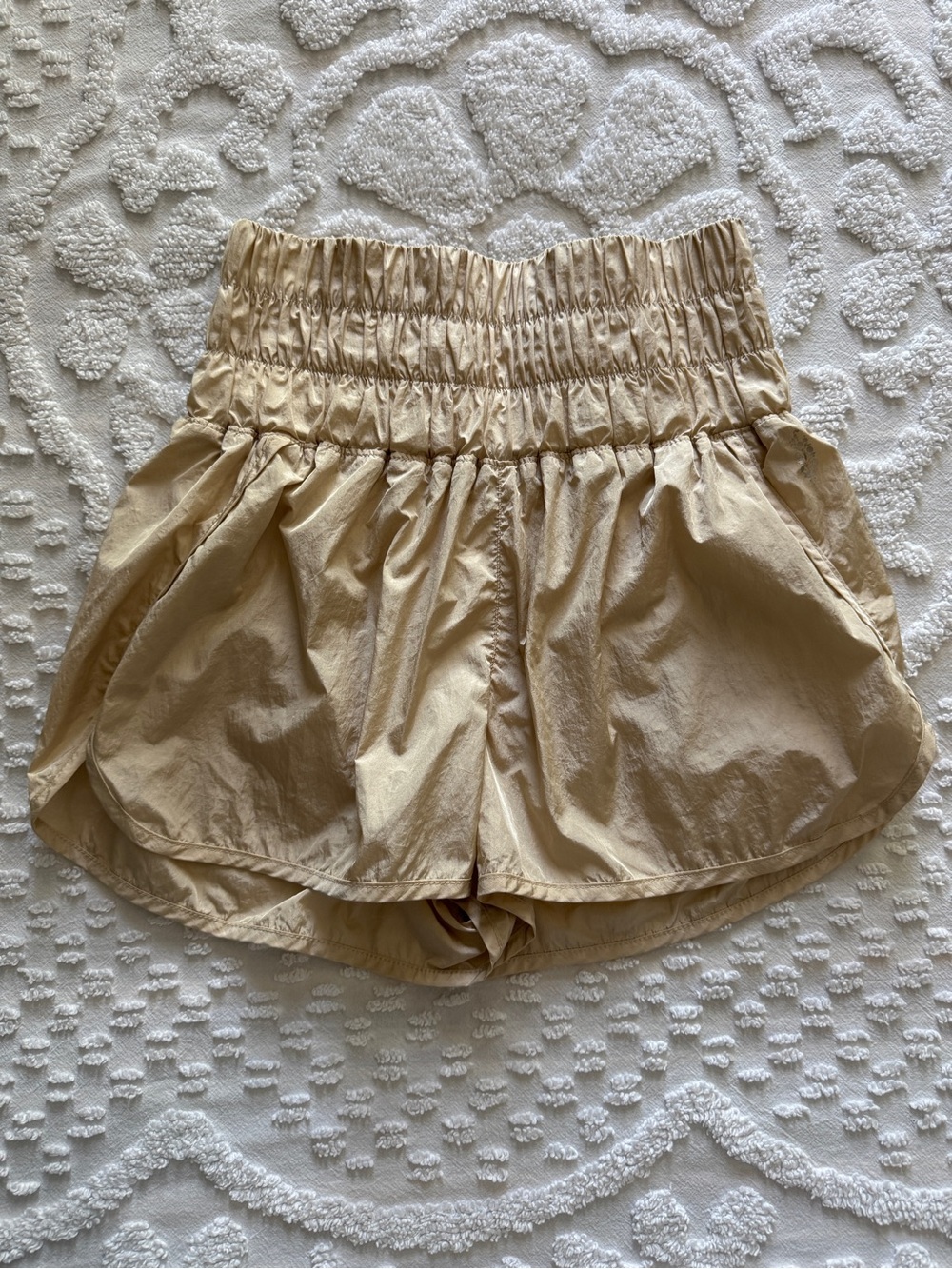 Free People Medium The Way Home Running Shorts Champagne Metallic Beige Cream